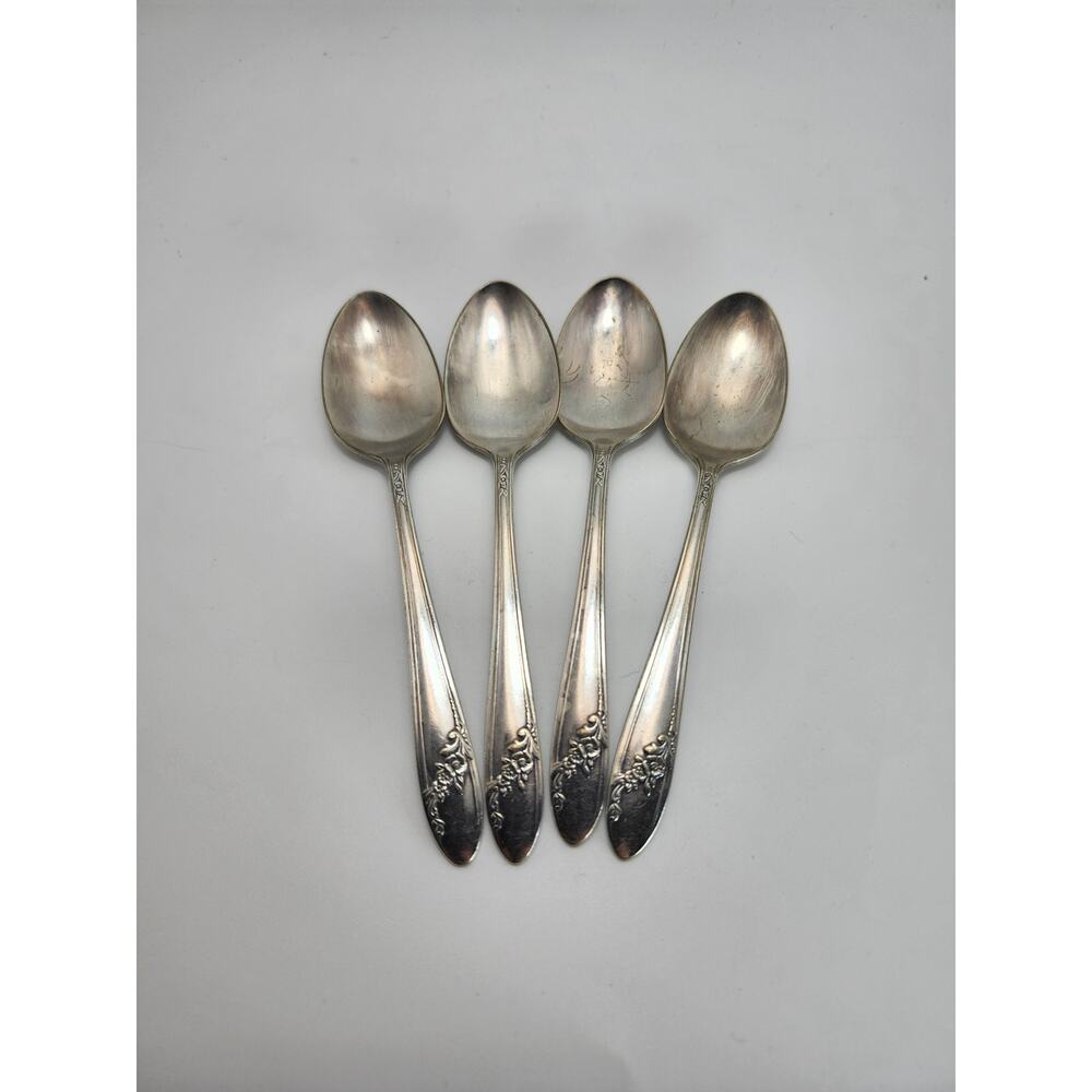 Vtg Lot 4 Oneida Tudor Plate Queen Bess II 6in Teaspoons 1946 Floral Silverplate